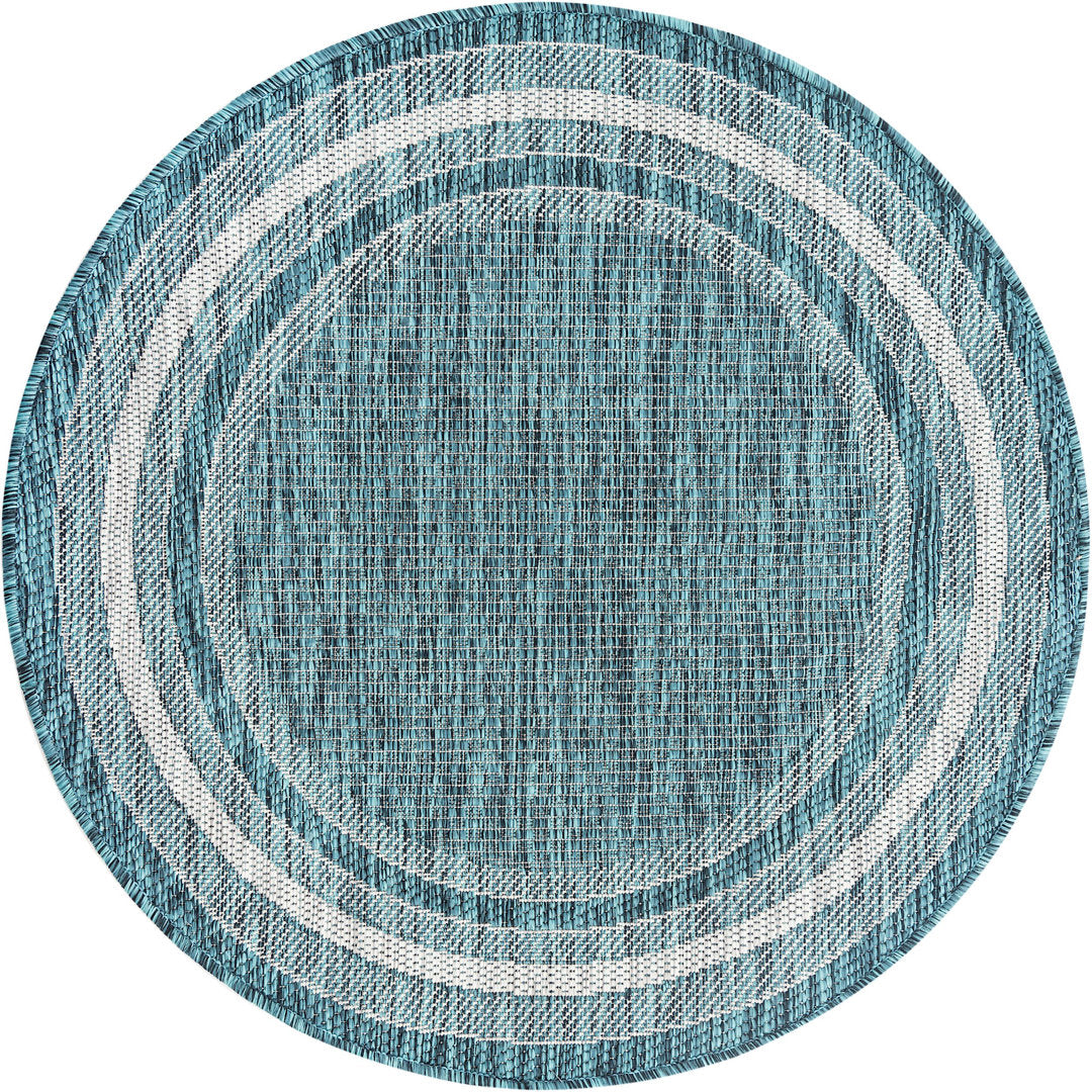 Sevil Teal/Beige/Gray Indoor / Outdoor Rug Breakwater Bay Rug Size: Round 3'3"
