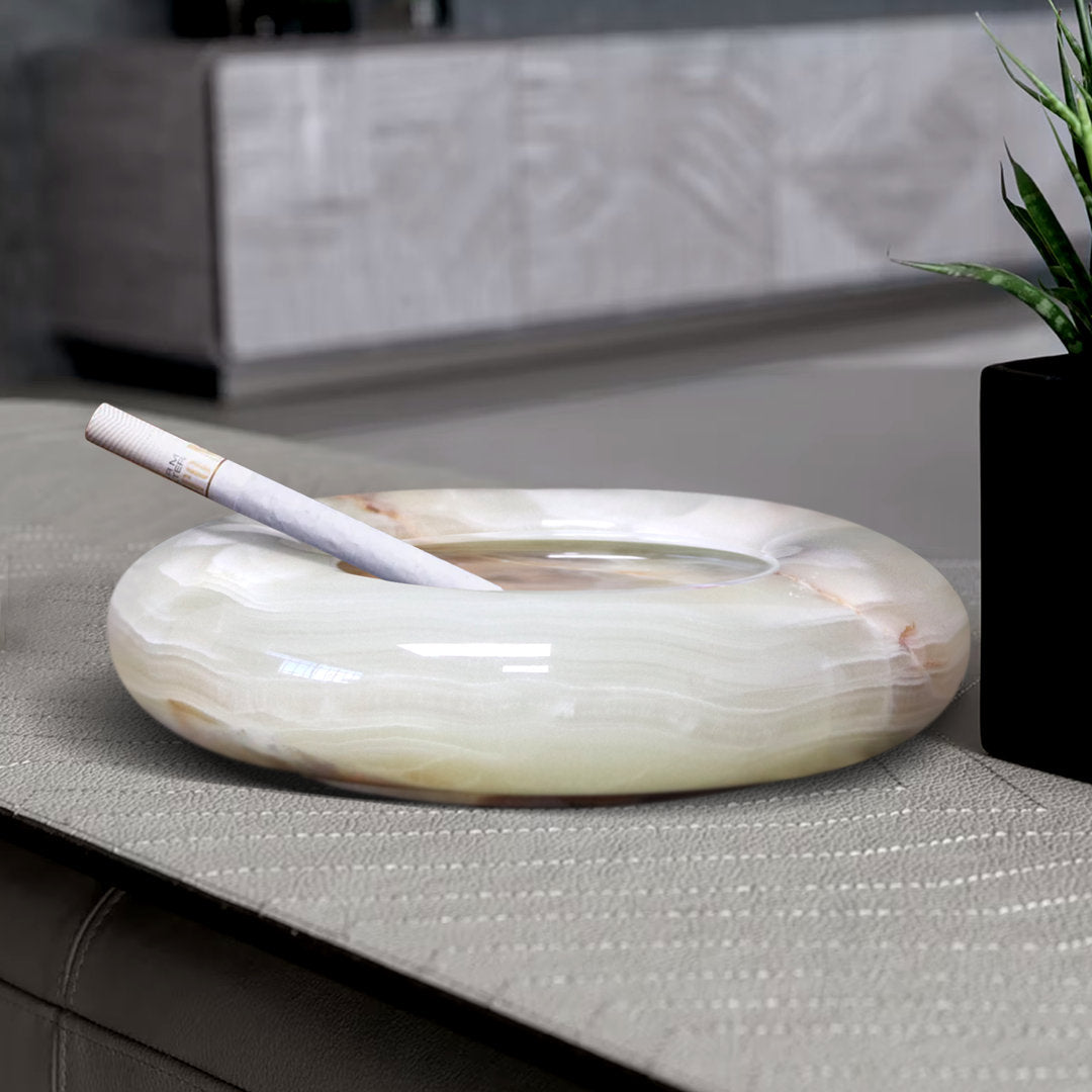 Timelessly Elegant 6-Inch Byrant Ashtray in Light Green and Off-White: A Touch of Sophistication for Your Living Space Wrought Studio™