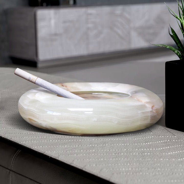 Timelessly Elegant 6-Inch Byrant Ashtray in Light Green and Off-White: A Touch of Sophistication for Your Living Space Wrought Studio™