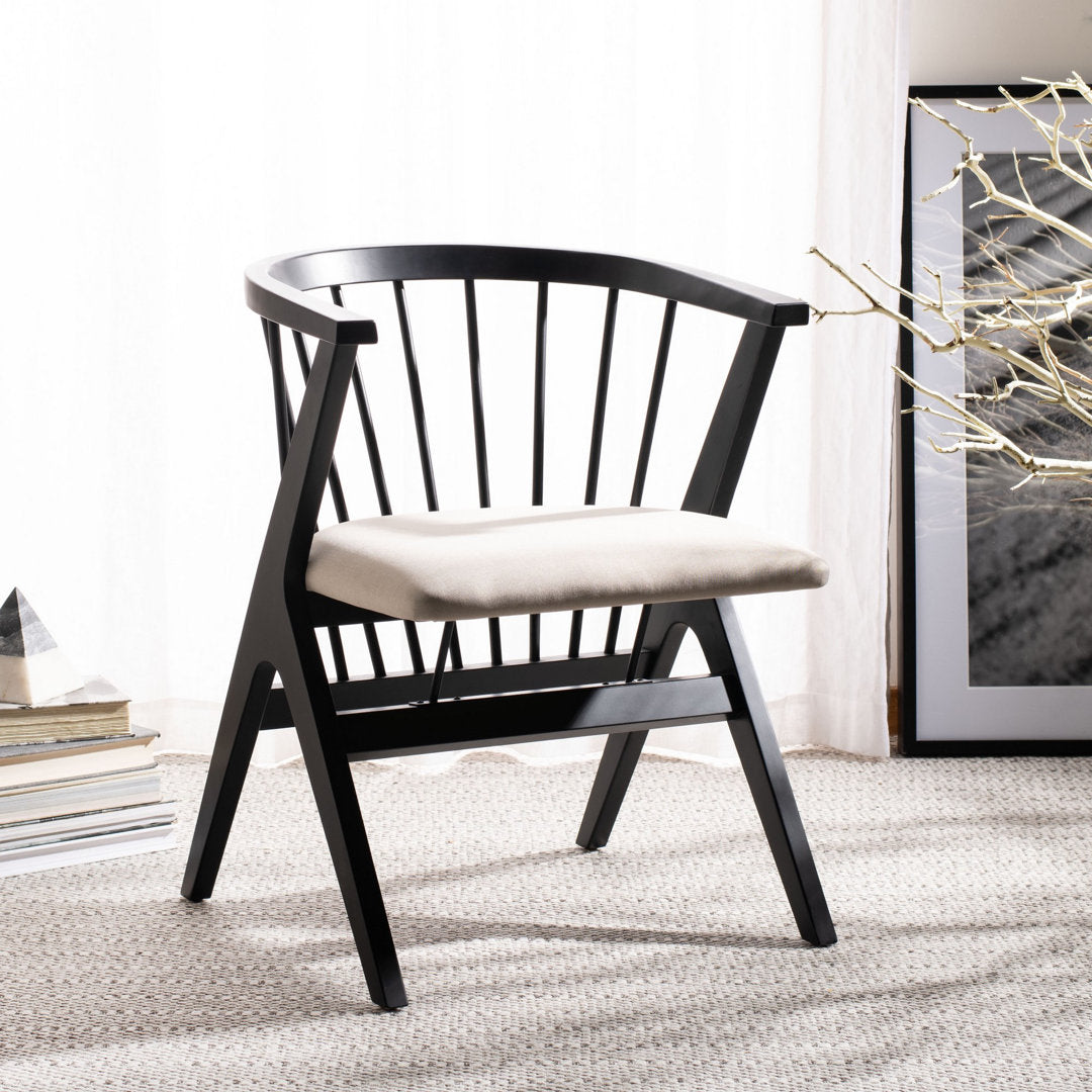Artemis Slat Back Side Chair in Black (Set of 2) Mistana™ Color: Black, Upholstery Color: Beige