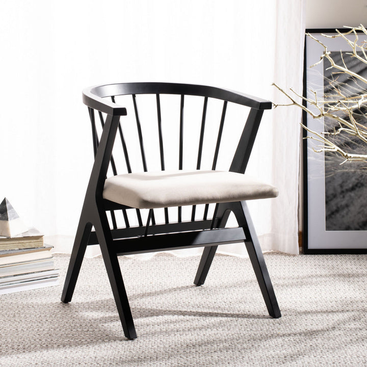 Artemis Slat Back Side Chair in Black (Set of 2) Mistana™ Color: Black, Upholstery Color: Beige