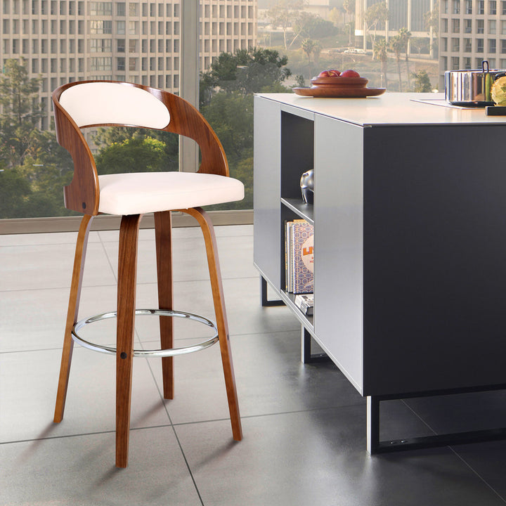 Pensacola Mid-century Swivel Counter Height Bar Stool Corrigan Studio® Upholstery: JY Creme Faux Leather, Seat Height: Counter Stool (26" Seat Height)