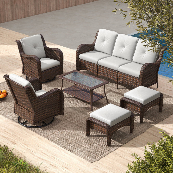 Alejah 4 Piece Rattan Sofa Seating Group with Cushions Lark Manor™ Ottoman Included: Yes