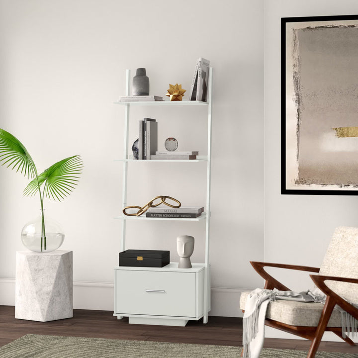 69'' H x 24.75'' W Solid Wood Ladder Bookcase Ebern Designs Color: White