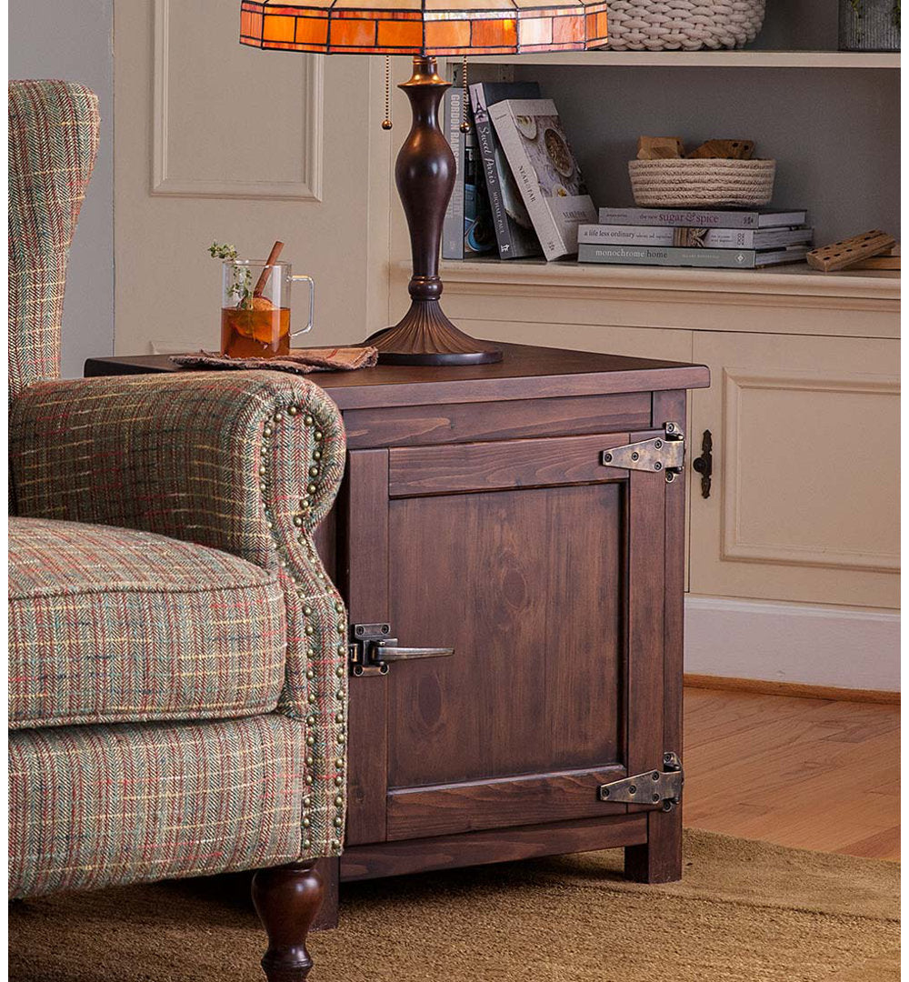 Portland Ice Box Wood Storage Side Table with Replica Hardware Plow & Hearth