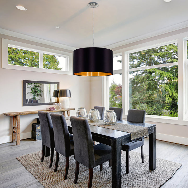 Newville 1 - Light Single Drum Pendant Wade Logan® Shade Color: Black/Gold