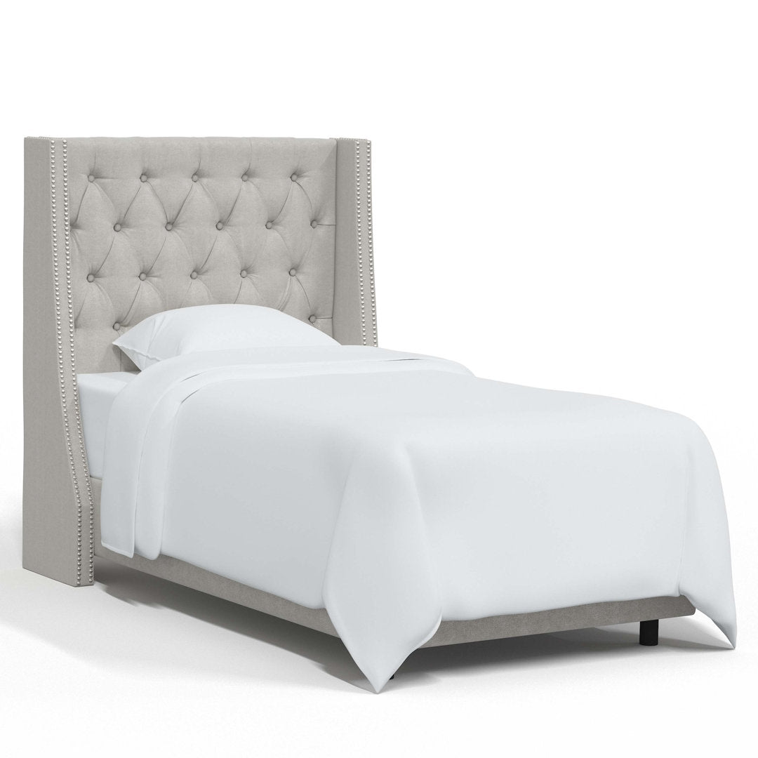 Annabel Upholstered Wingback Bed Kelly Clarkson Home Size: Twin Body Fabric: Mystere Dove Performance Velvet