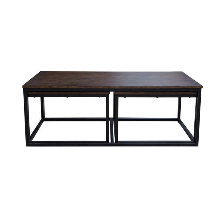 Kersh Arcadia Acacia Wood Nesting Coffee Table Set, 54-Inch, Antiqued Mocha Finish, Industrial Style with Metal Sled Legs, Space-Saving Design, Ideal for Entertaining and Daily Use Laurel Foundry Modern Farmhouse®