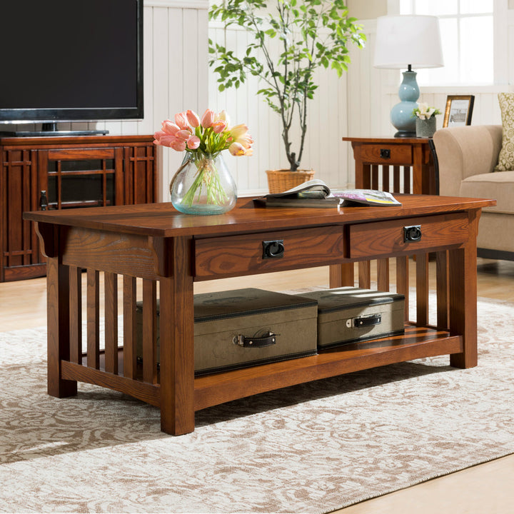 Brockton Solid Wood Coffee Table in Medium Oak Loon Peak®