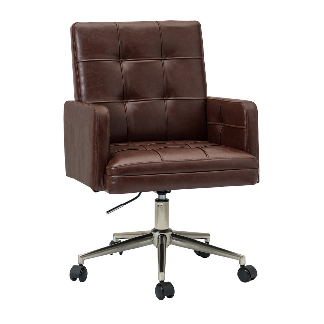 Auric Mid-Century Modern Vegan Leather Height-Adjustable Swivel Office Chair Wade Logan® Upholstery Color: Brown