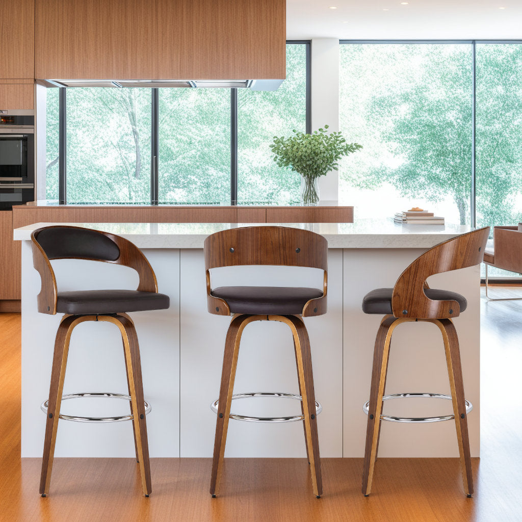Pensacola Mid-century Swivel Counter Height Bar Stool Corrigan Studio® Upholstery: JY Brown Faux Leather, Seat Height: Counter Stool (26" Seat Height)