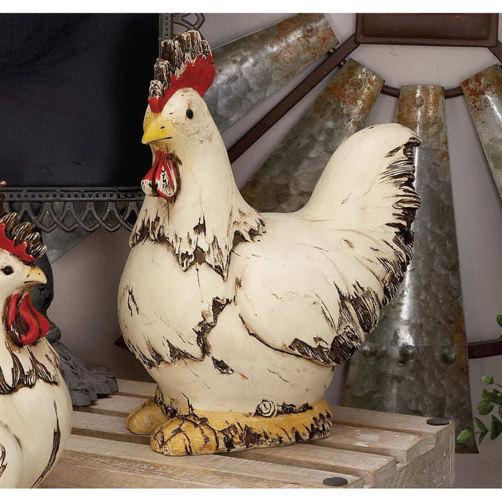 Mabank Polystone Indoor Outdoor Rooster Decorative White Garden Sculpture Birch Lane™