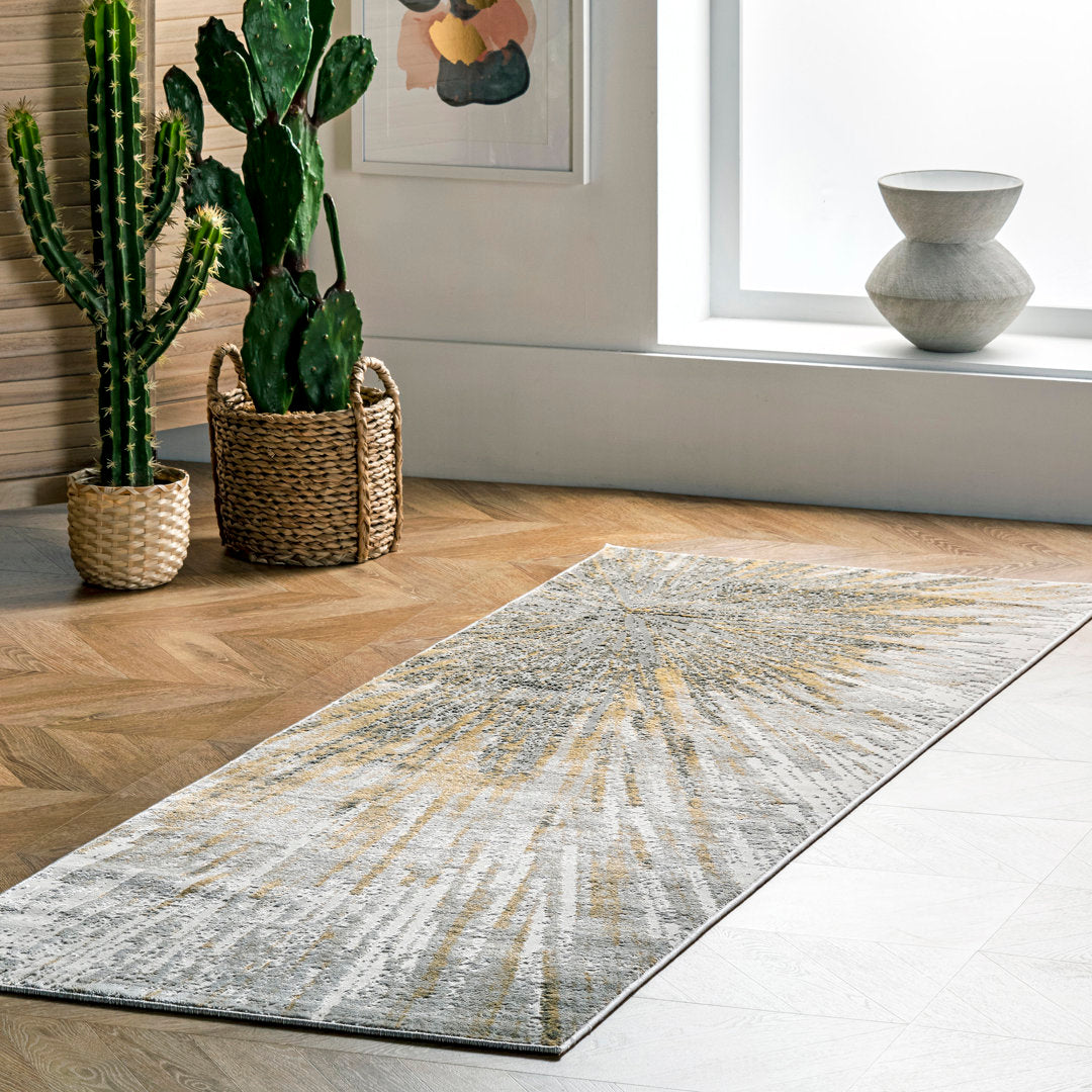 Nissen Abstract Power Loom Yellow/Gray Rug Everly Quinn Rug Size: Runner 2'8" x 8'
