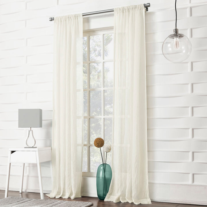 Jaklyn Crushed Texture Semi-Sheer Rod Pocket Curtain Panel Gracie Oaks Curtain Color: Cream Size per Panel: 50"W x 95"L