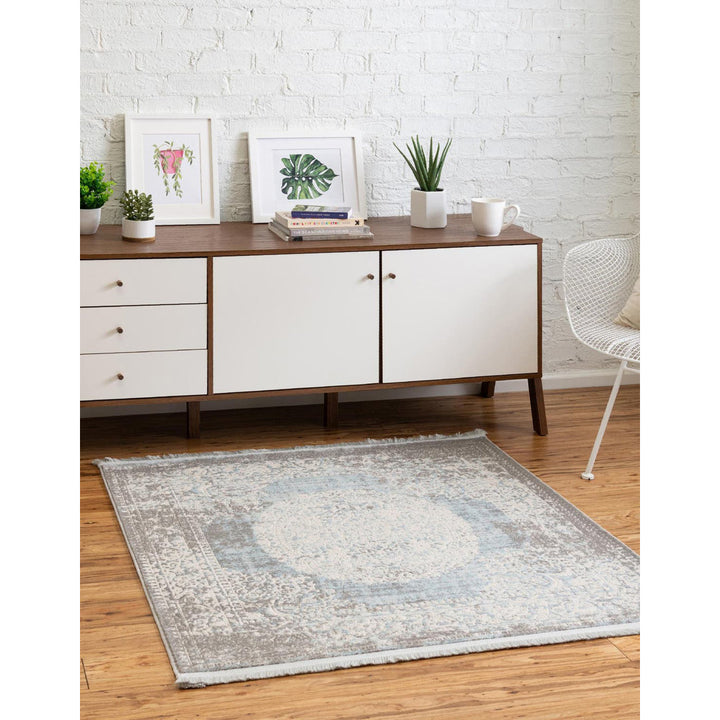 Teadora Gray/Light Blue/Ivory Area Rug Bungalow Rose Rug Size: Square 4'1"