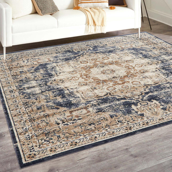 Arloa Oriental Beige/Navy Blue Area Rug Lark Manor™ Rug Size: Square 5'