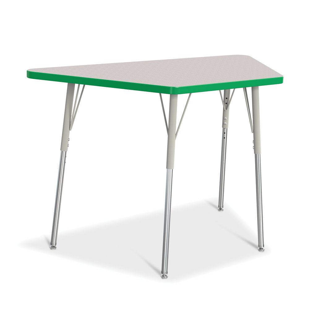Berries® Trapezoid Activity Tables Jonti-Craft Size: 28" W x 48" D (Adult size: 24" - 31" H) Side Finish: Gray / Green