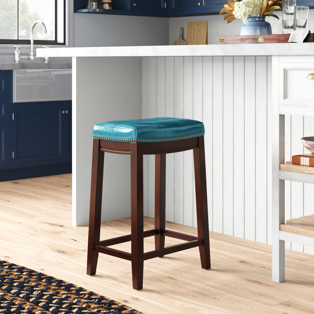 Arlyce Counter & Bar Solid Wood Backless Stool with Upholstered Seat Lark Manor™ Seat Height: Counter Stool (26.5" Seat Height)