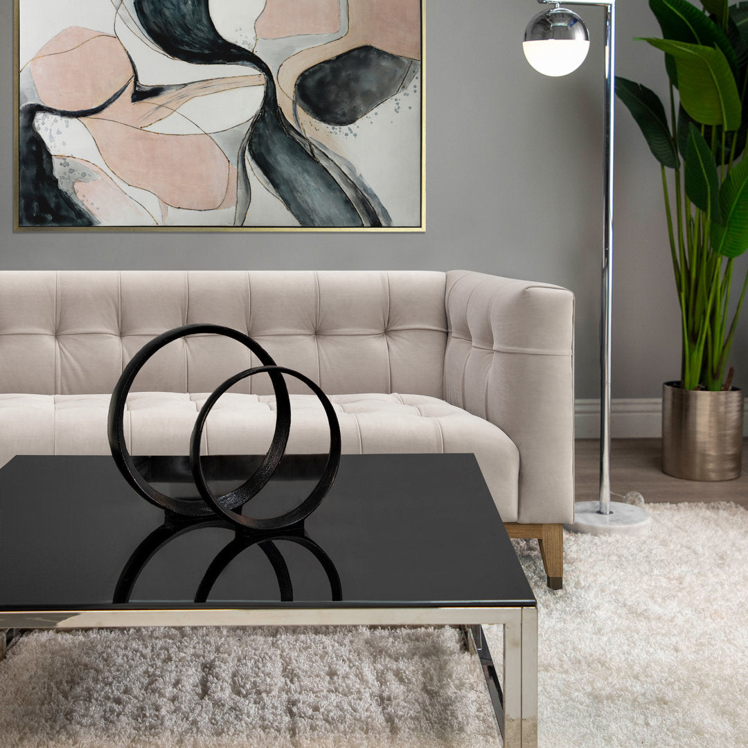 Set of 2 Metal Ring Sculptures - Modern Abstract Black Aluminum 12" and 14" Circular Sculpture Steelside™