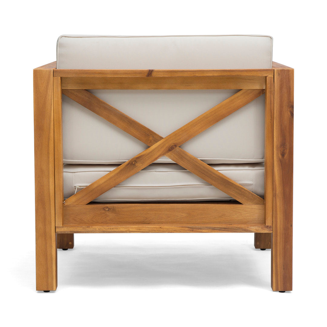 Teak Patio Chair with Cushions Highland Dunes Frame Color / Cushion Color: Teak Frame / Beige Cushion