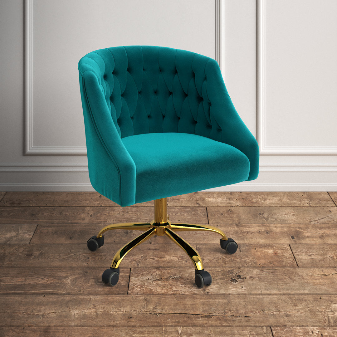 Louise 35.5'' H Velvet Hand-Curated Task Chair with Button Tufted Kelly Clarkson Home Upholstery Color: Turquoise Velvet