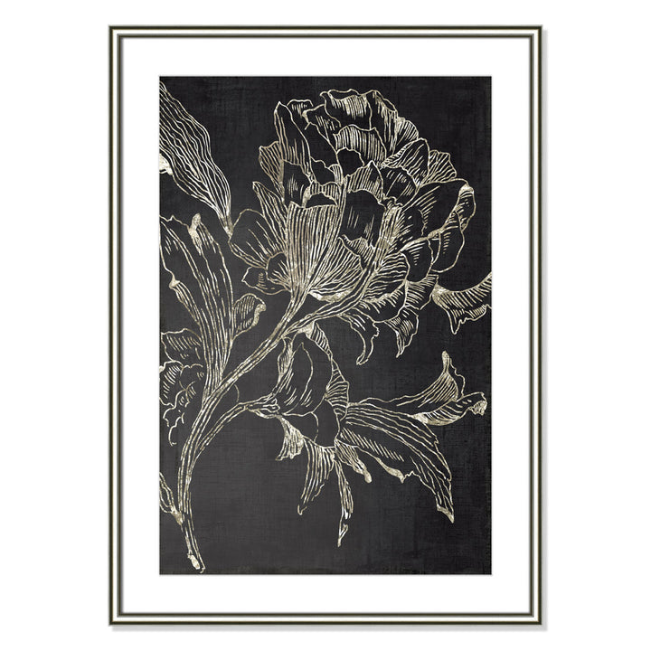 Golden Flower Folklore I by Asia Jensen - Picture Frame Graphic Art Print Joss & Main Size: 36.75" H x 26.75" W Format: Silver Framed