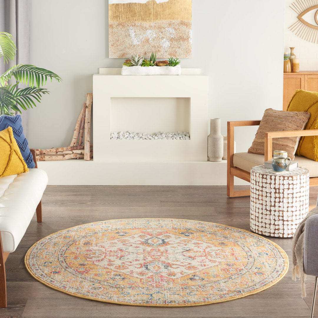 Baylee Oriental Yellow/Ivory Area Rug Kelly Clarkson Home Rug Size: Round 5'3"