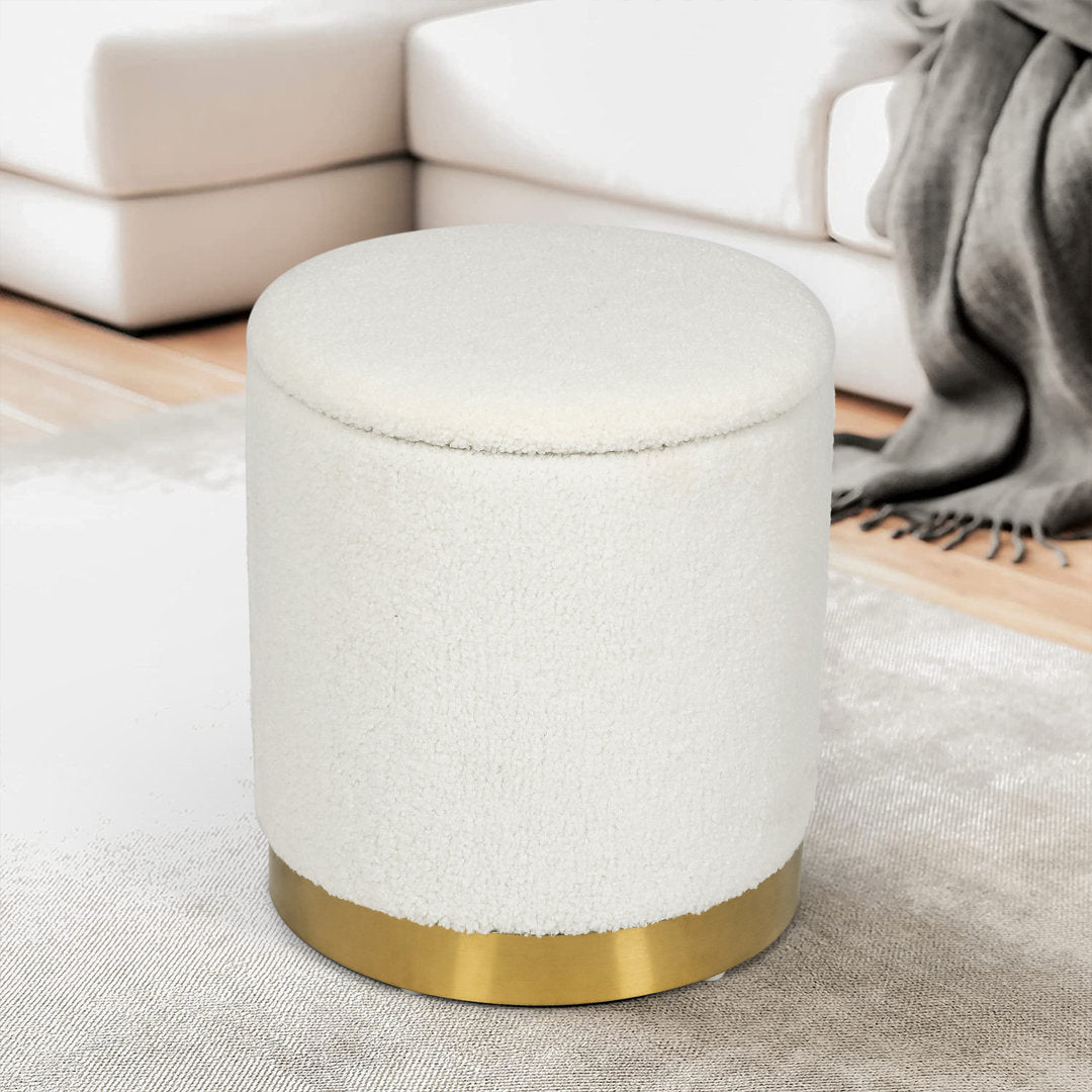Teddy Fleece Round Ottoman With Stroage Mercer41 Body Fabric: Off-White Faux Fur