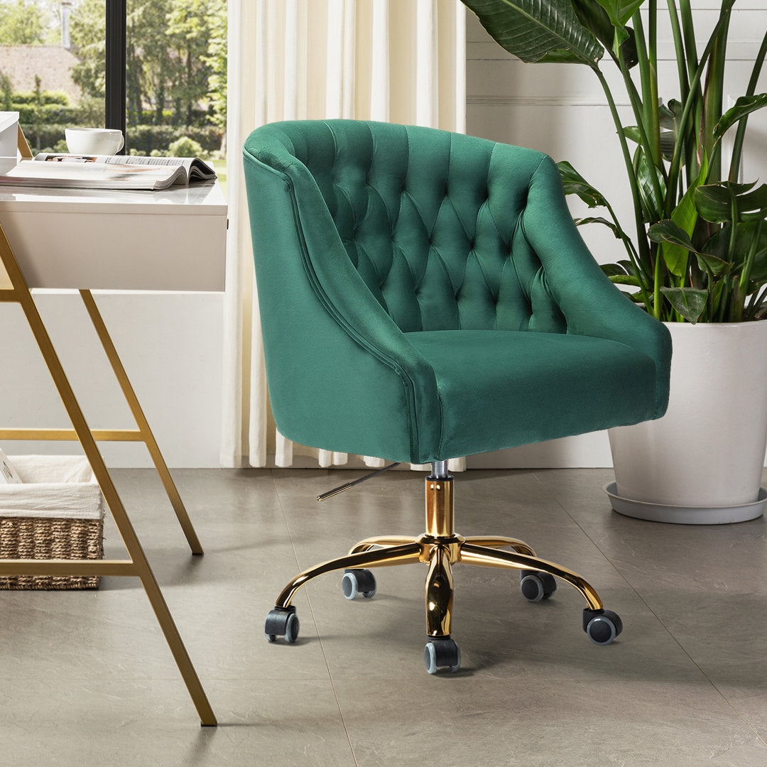 Louise 35.5'' H Velvet Hand-Curated Task Chair with Button Tufted Kelly Clarkson Home Upholstery Color: Green Velvet