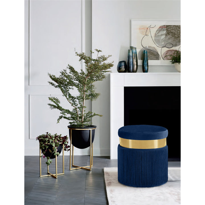 Fuente 15.5" Wide Velvet Round Standard Ottoman Mercer41 Upholstery Color: Navy