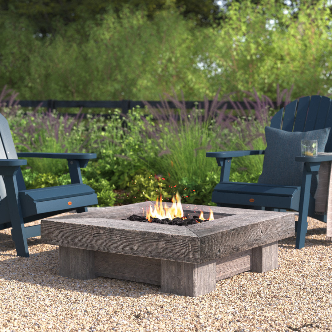 Lakishia 35" Square Faux Wood Gas Fire Pit with Lava Rocks Wade Logan®