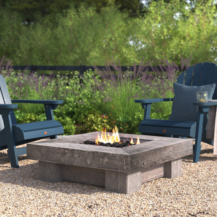 Lakishia 35" Square Faux Wood Gas Fire Pit with Lava Rocks Wade Logan®
