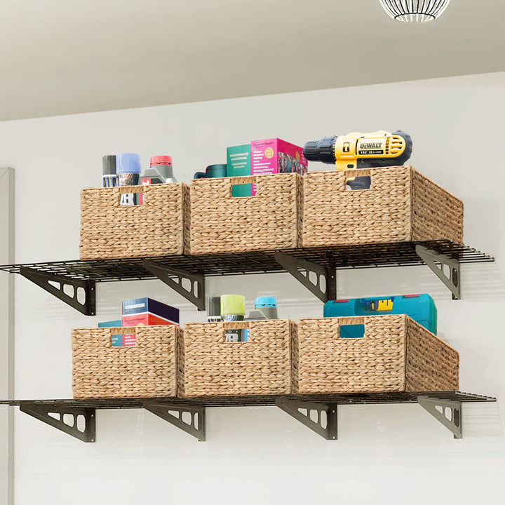 Rectangular Natural Water Hyacinth Hand Woven Rattan Wicker Storage Basket Set with Iron Wire Frame Bay Isle Home™ Pack Size: 4