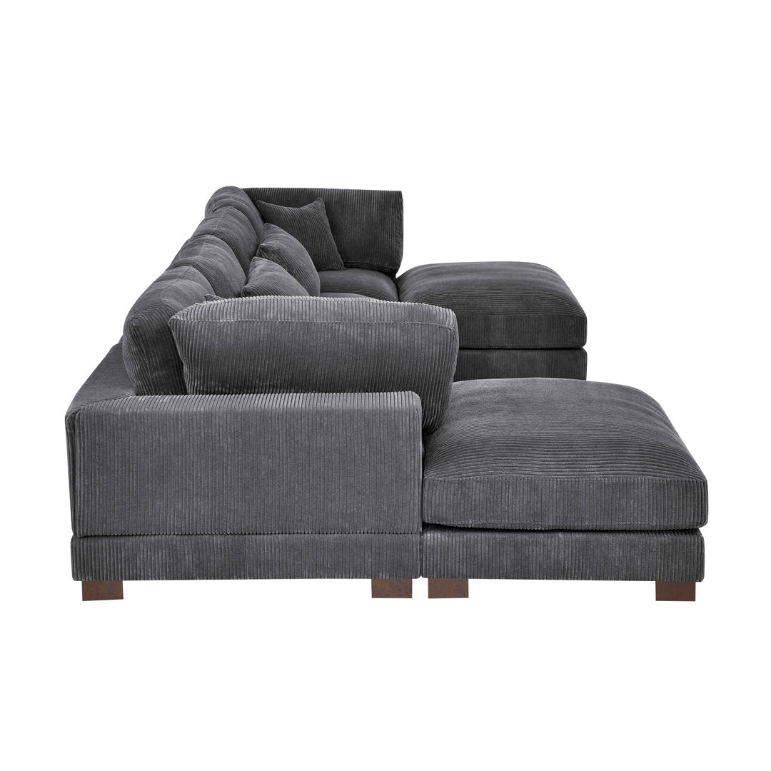 Andreco 144" Wide Reversible Modular Corner Sectional with Ottoman Wade Logan® Body Fabric: Gray Corduroy
