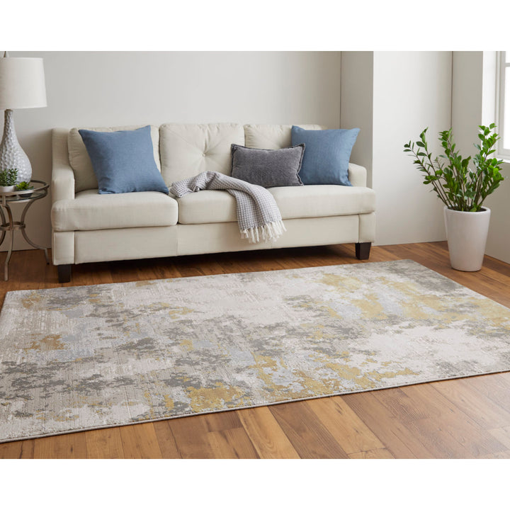 Annya Modern Abstract Power Loom Gold/Birch Rug Lark Manor™ Rug Size: Rectangle 6'7" x 9'6"