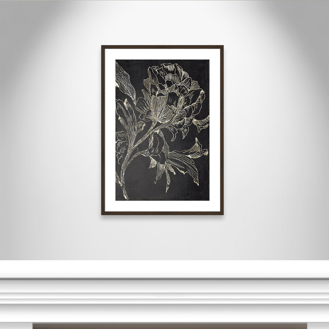 Golden Flower Folklore I by Asia Jensen - Picture Frame Graphic Art Print Joss & Main Size: 35.5" H x 25.5" W Format: Walnut Framed