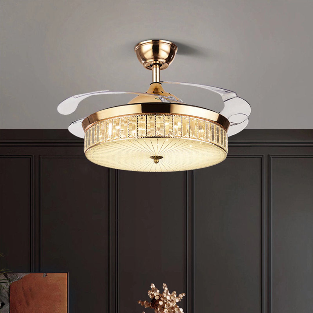Deborahh 36" 4 Retractable Blades Crystal Ceiling Fan With Light And Remote Control LED Light Kit Included Rosdorf Park