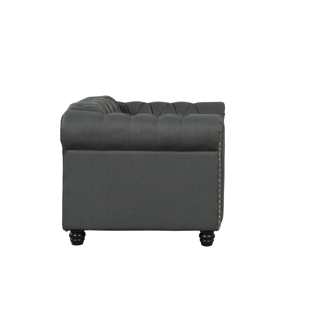 Provence 61" Rolled Arm Chesterfield Loveseat Kelly Clarkson Home Upholstery Color: Charcoal Linen Blend