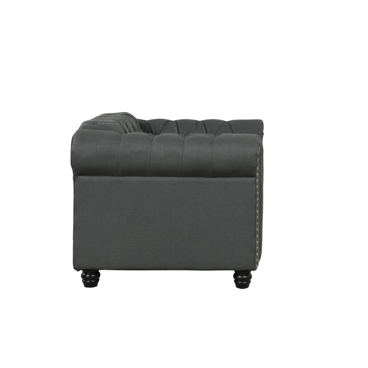 Provence 61" Rolled Arm Chesterfield Loveseat Kelly Clarkson Home Upholstery Color: Charcoal Linen Blend