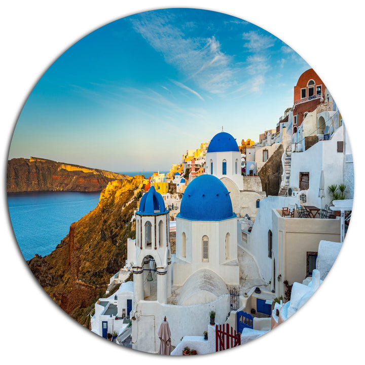Beautiful Santorin Houses Greece' Photograph East Urban Home Size: 12" H x 28" W x 1" D Format: Metal