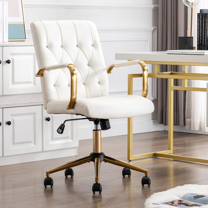 Von Executive Chair 23" Wide Leather Diamond-Tufted Swivel Adjustable Height Glam Style Etta Avenue™