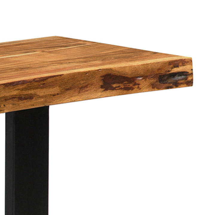 Ains Alpine Natural Live Edge Acacia 48 in. Wood Bench with Metal Straps, Modern Industrial Furniture for Hallway Entryway Living Room Foyer Entry Tree Organizer Shelf Stand Home Decor Union Rustic
