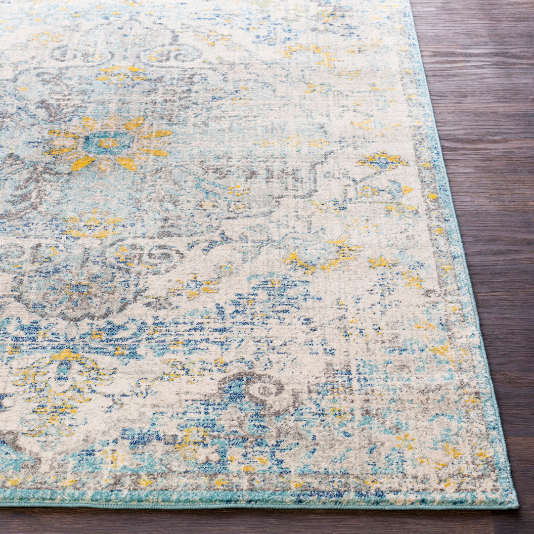 Hillsby Oriental Ivory Cream/Teal/Yellow Area Rug Mistana™ Rug Size: Rectangle 3'11" x 5'7"