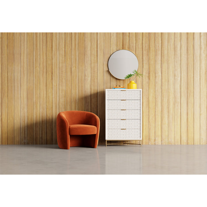 Kearney Upholstered Barrel Chair AllModern Fabric: Stax Rust Performance Velvet
