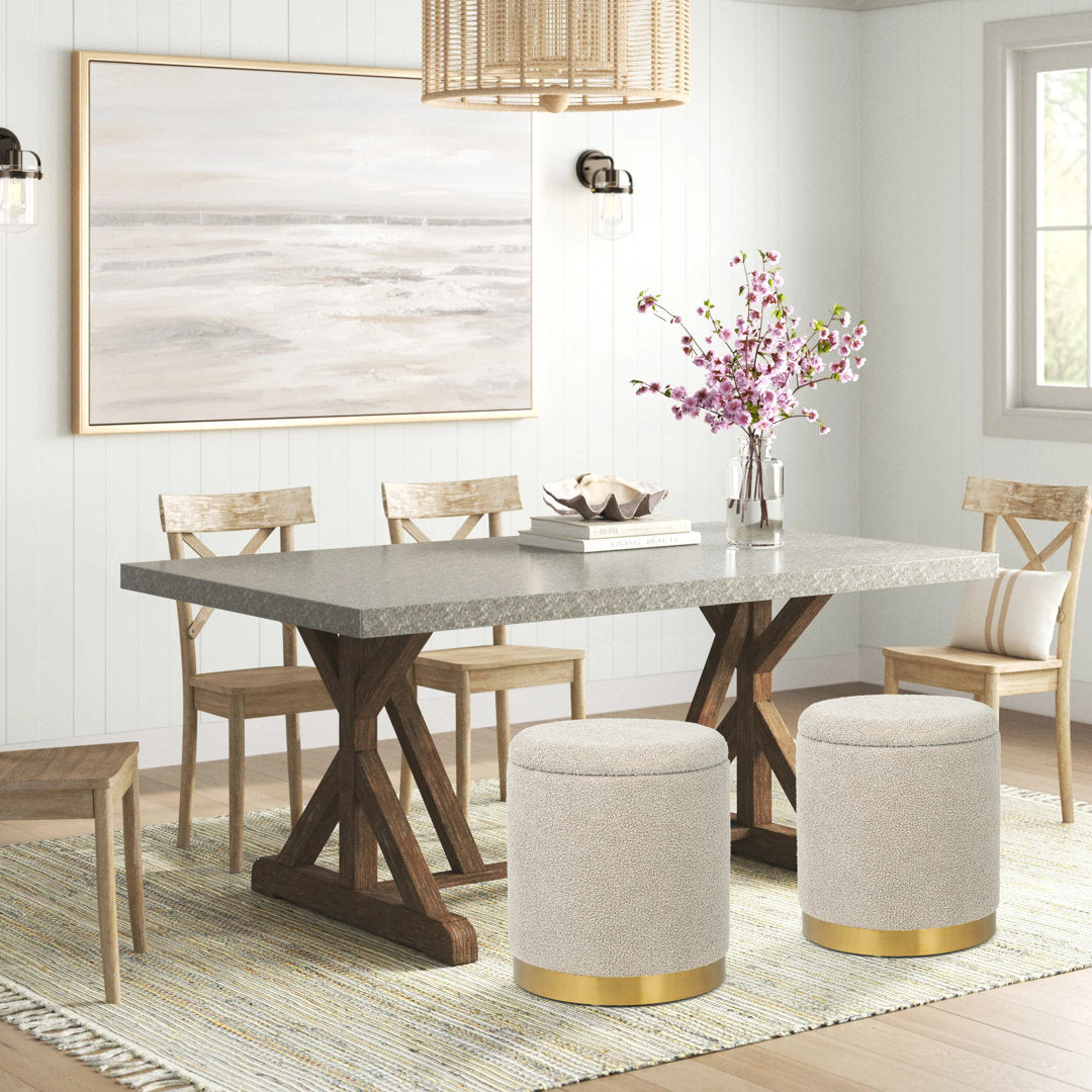 Teddy Fleece Round Ottoman With Stroage Mercer41 Body Fabric: Beige Faux Fur