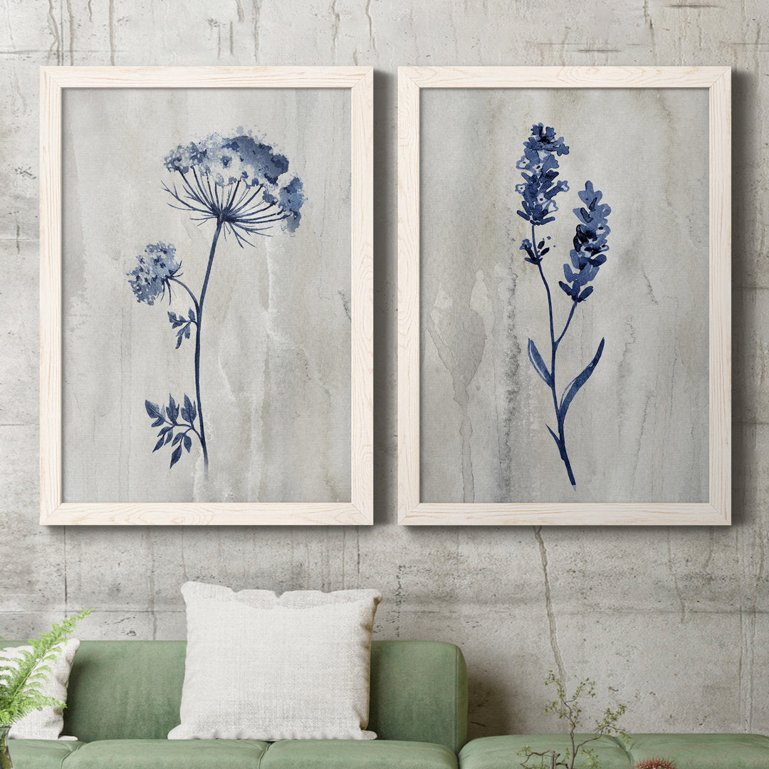 Indigo Botanical I - 2 Piece Graphic Art Print Set Laurel Foundry Modern Farmhouse® Mat Color: No Mat Size: 37.5" H x 55" W x 1.5" D Format: White Framed Canvas