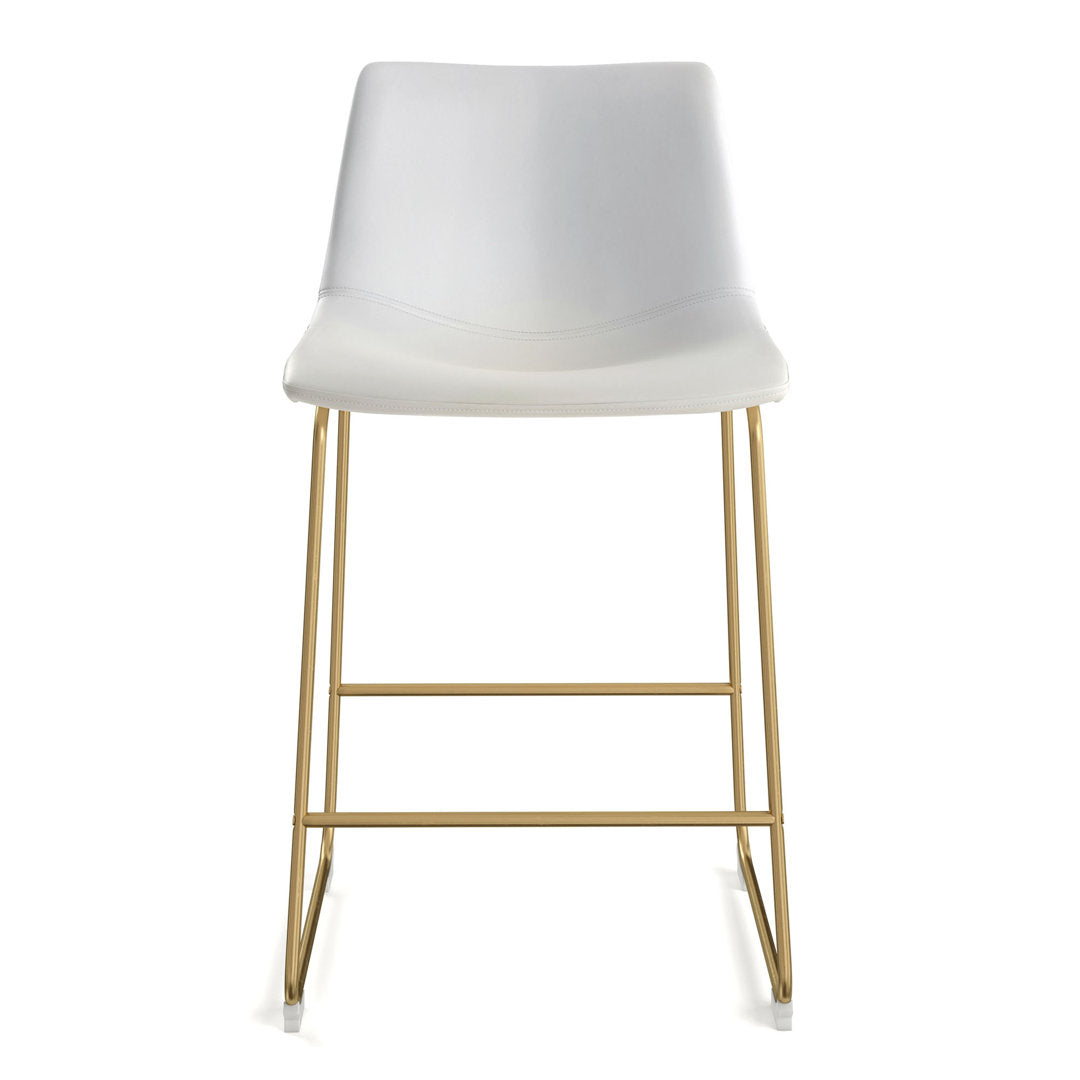 Nia Vegan Leather Bar & Counter Stool (Set of 2) AllModern Frame Color: Gold Seat Height: Counter Stool (24" Seat Height), Upholstery: Off White Vegan Leather