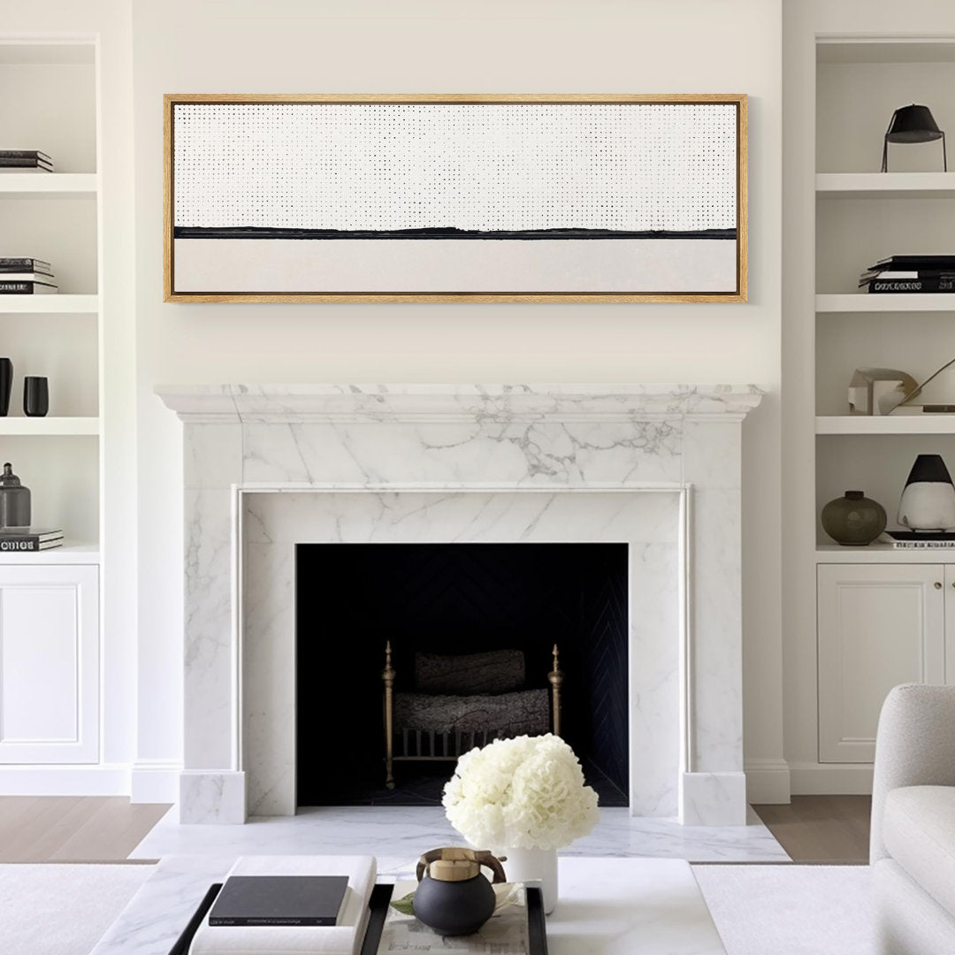 Geometric Line Minimal Landscape Minimalist Dotted Horizon Line In Monochrome Framed Print IDEA4WALL Size: 20" H x 60" W x 1.5" D