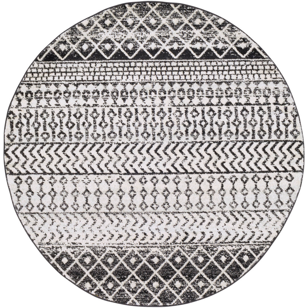 Lashavia Machine Woven Ivory/Dark Charcoal Area Rug Union Rustic Rug Size: Round 7'10"