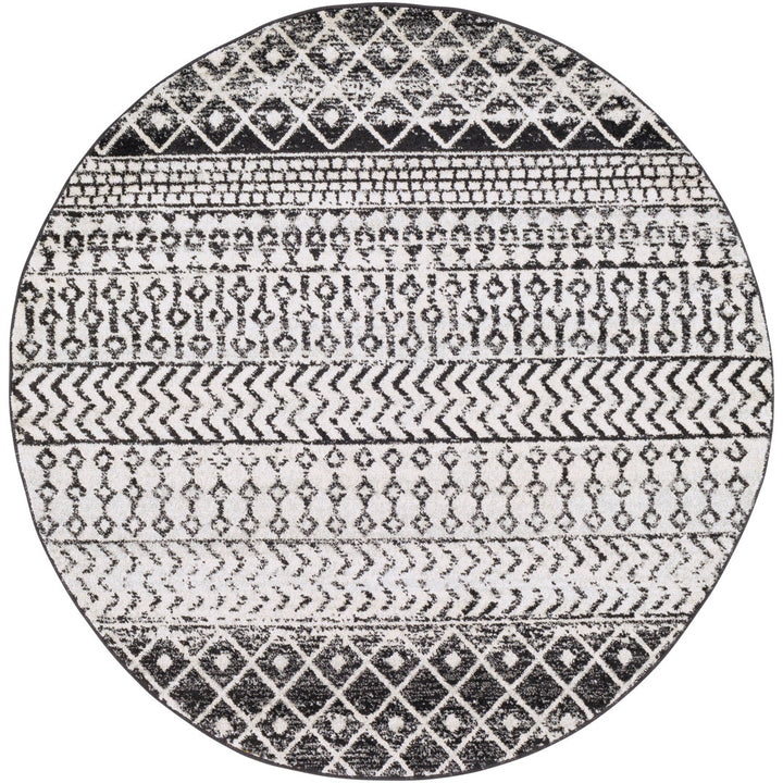 Lashavia Machine Woven Ivory/Dark Charcoal Area Rug Union Rustic Rug Size: Round 7'10"